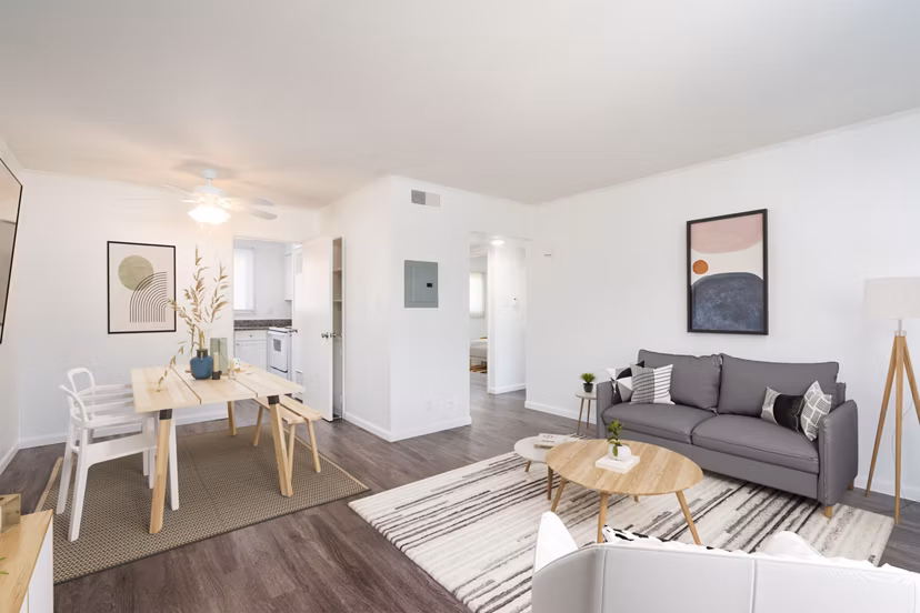 Contemporary living room with stylish furnishings at Coronado Apartments in a Greystar luxury apartment community