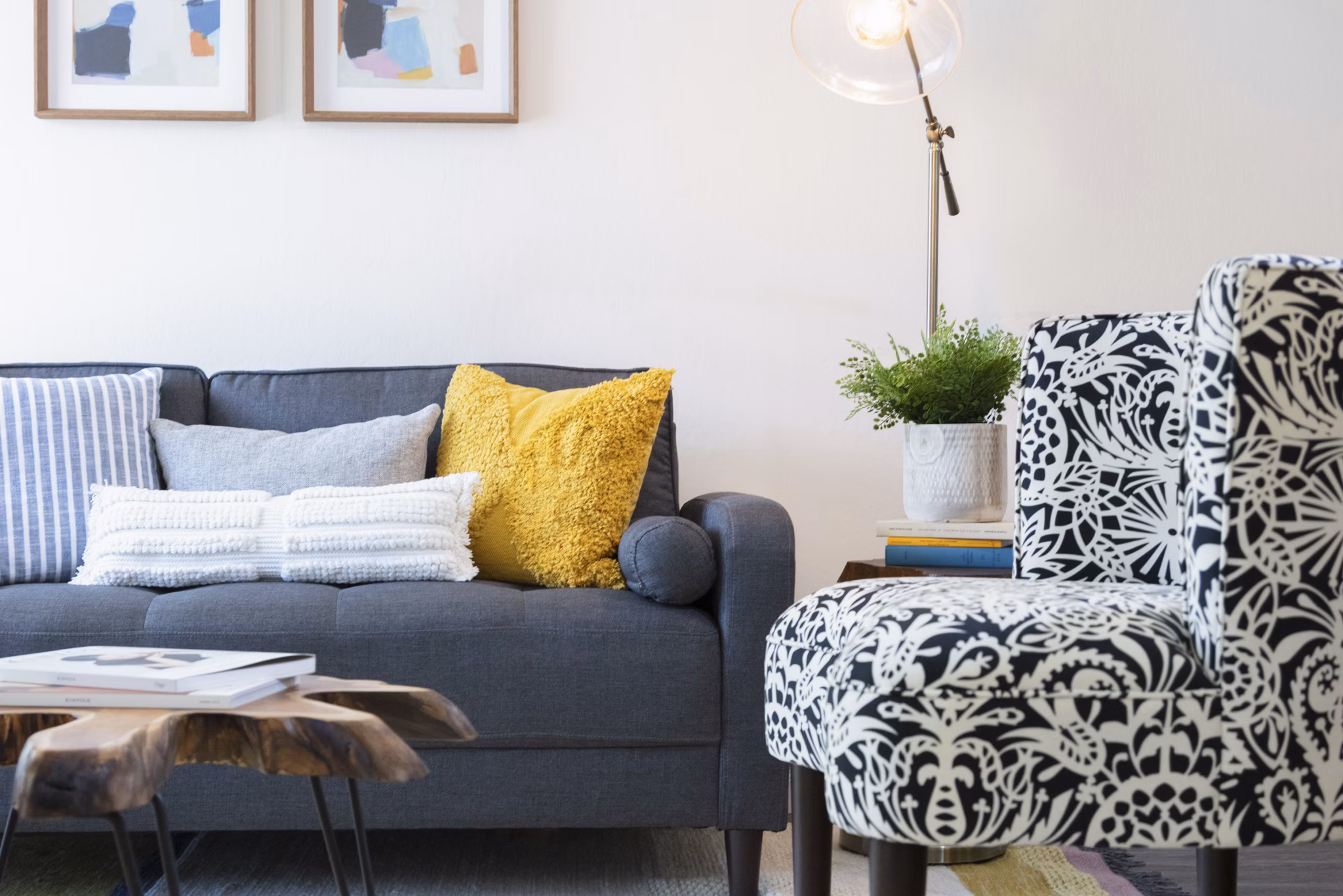 Contemporary living room with stylish furnishings at Coronado Apartments in a Greystar luxury apartment community