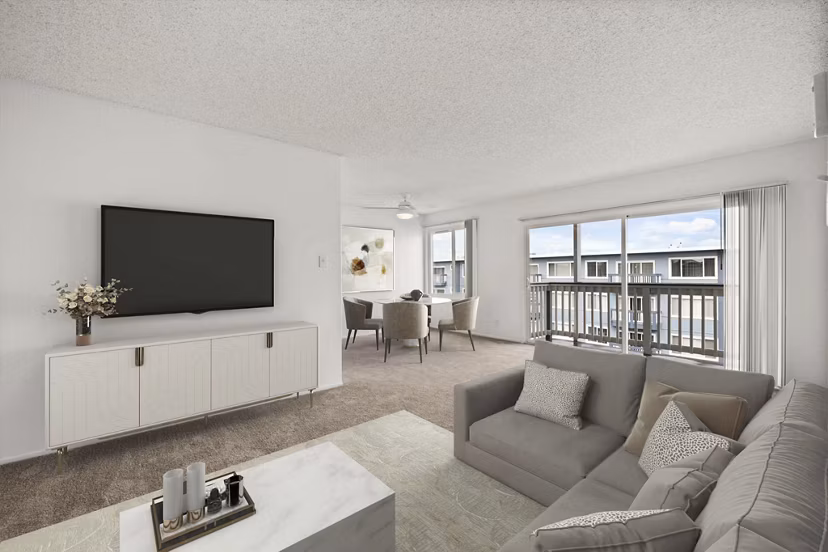 Cozy living room featuring plush seating and modern decor at Coronado Westlake Village Apartments luxury units