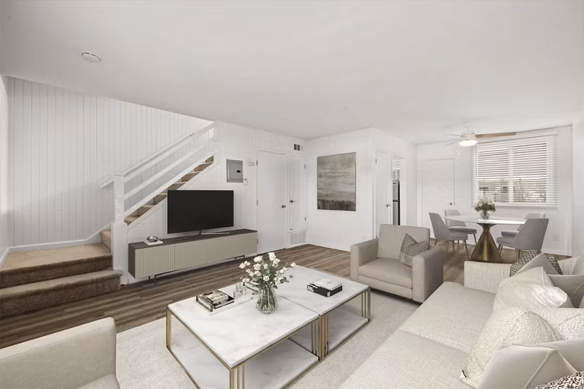 Spacious living room with stylish decor at Coronado/Westlake Village Apartments