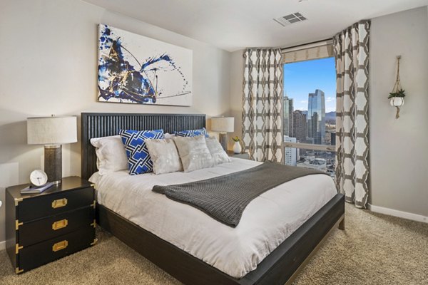 Cozy bedroom with modern decor at 1600 Glenarm Place Apartments
