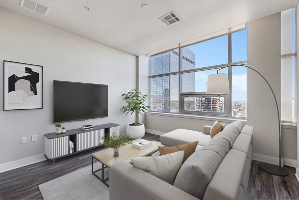 living room at 1600 Glenarm Place Apartments
