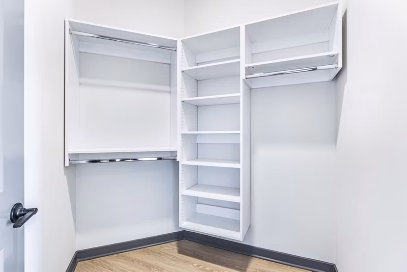 Spacious bedroom closet with ample storage at Beckon Apartments