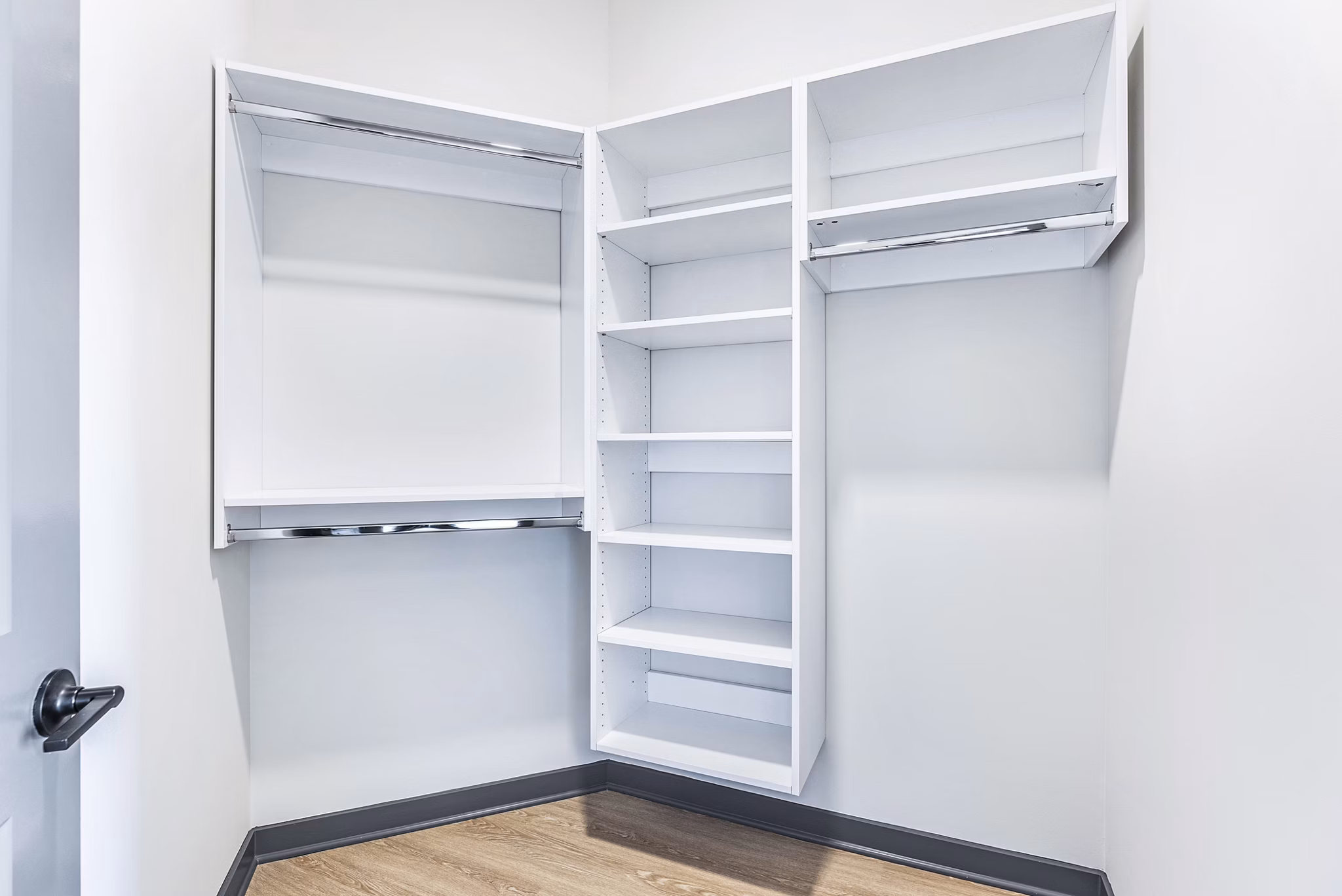 Spacious bedroom closet with ample storage at Beckon Apartments