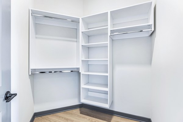 Spacious bedroom closet with ample storage at Beckon Apartments