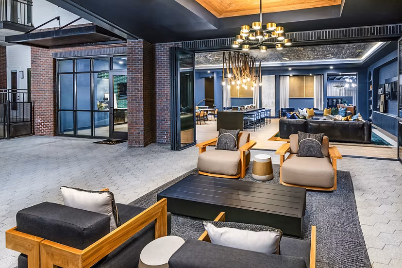 Clubhouse with modern furnishings at Beckon Apartments, Greystar luxury community