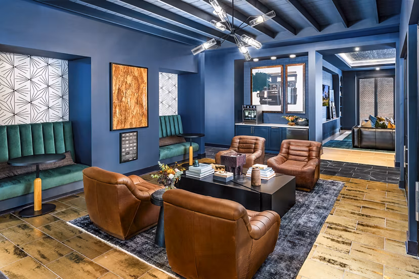 Clubhouse featuring elegant furnishings and modern decor at Beckon Apartments