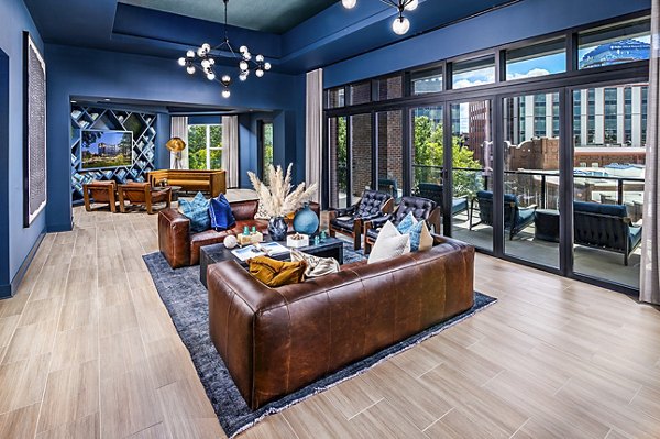 Elegant clubhouse featuring modern design at Beckon Apartments, perfect for social gatherings and leisure activities