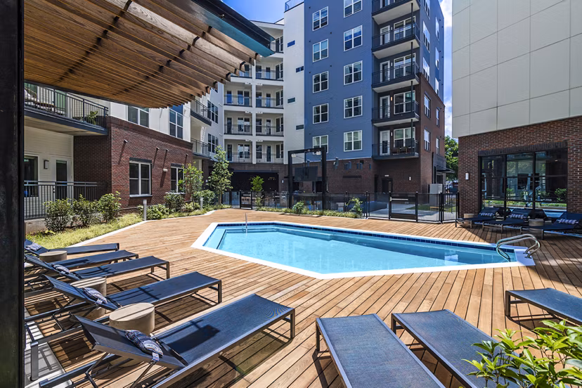 Rooftop pool with city views at Beckon Apartments
