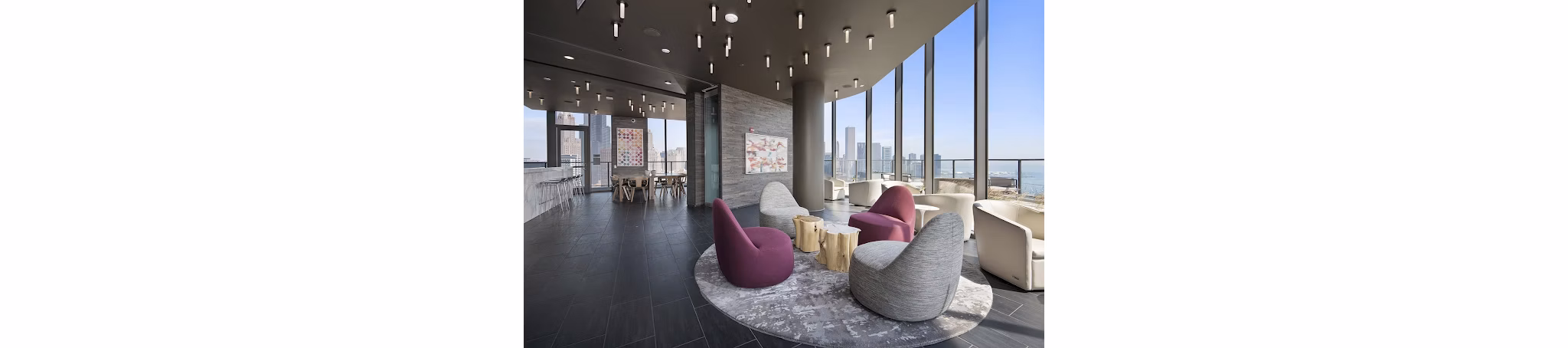 Elegant clubhouse with modern design at 1001 S State Apartments in Chicago