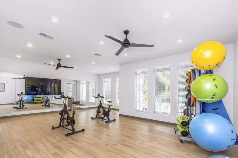 Yoga/spin studio with modern equipment at Indigo at Berewick Apartments
