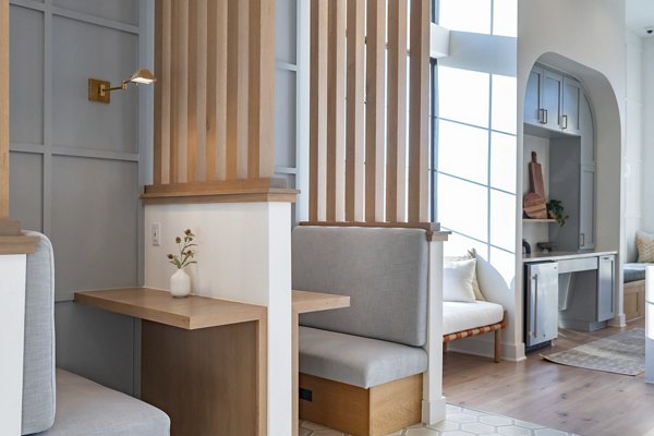 Home office featuring modern desk and chair in Citizen House MLK Apartments