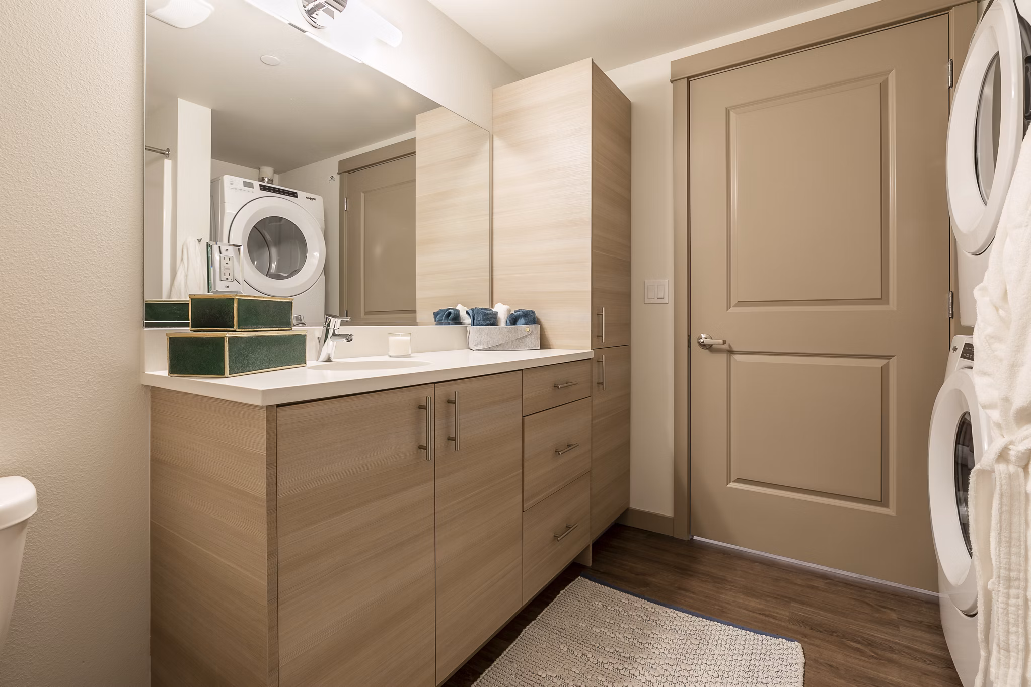 Modern bathroom with sleek fixtures at Ethos Apartments, luxury living with premium finishes