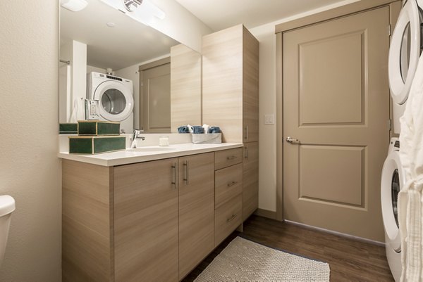Modern bathroom with sleek fixtures at Ethos Apartments, luxury living with premium finishes