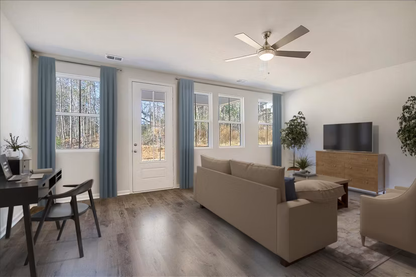 Spacious living room with modern decor in Berkeley Homes Apartments