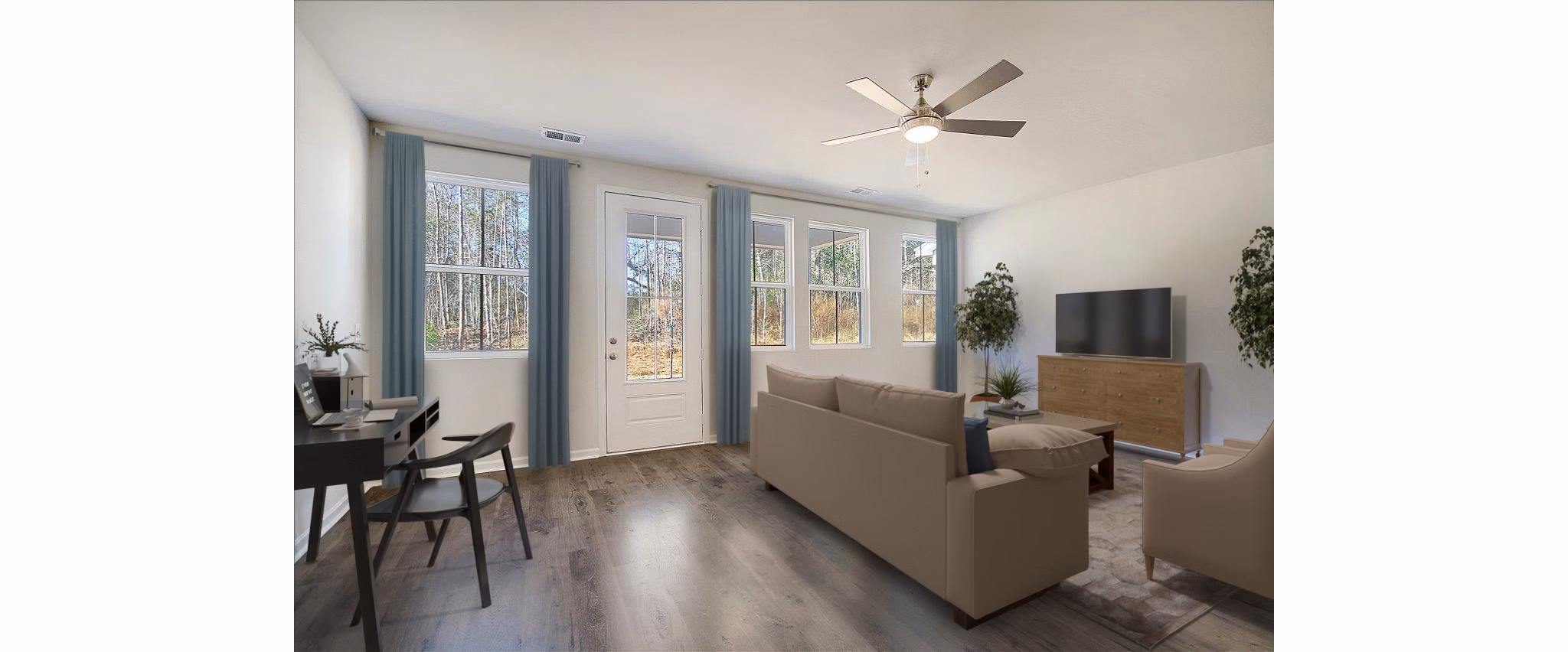 Spacious living room with modern decor in Berkeley Homes Apartments