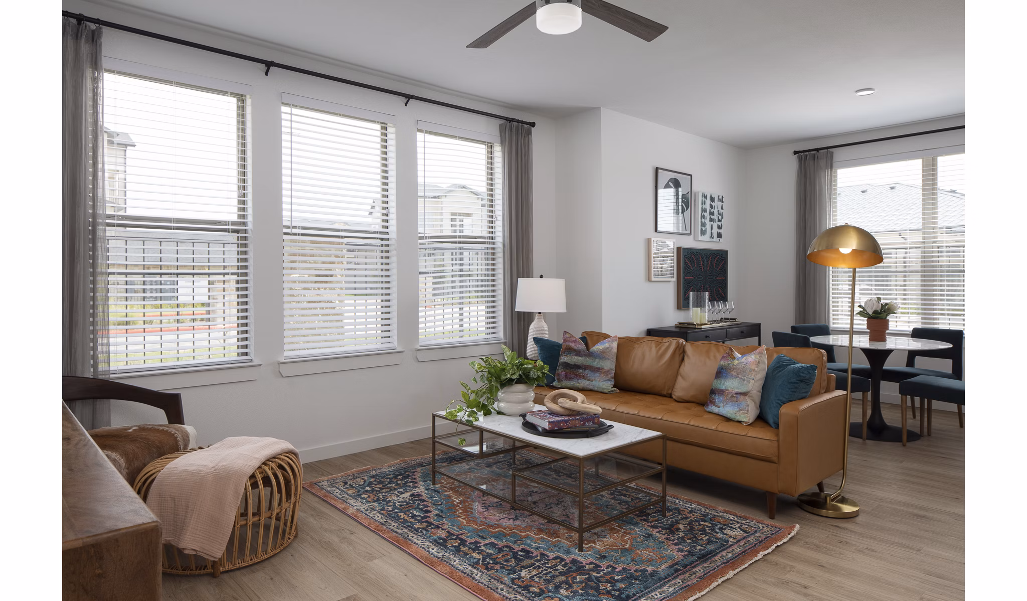 Spacious living room with modern furnishings in Broadstone Cross Creek Ranch Apartments