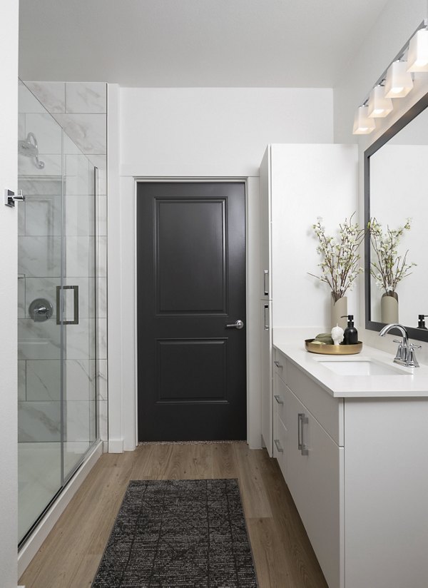 Modern bathroom with sleek fixtures in Broadstone Cross Creek Ranch Apartments