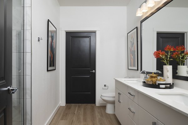 Modern bathroom featuring sleek fixtures at Broadstone Cross Creek Ranch Apartments