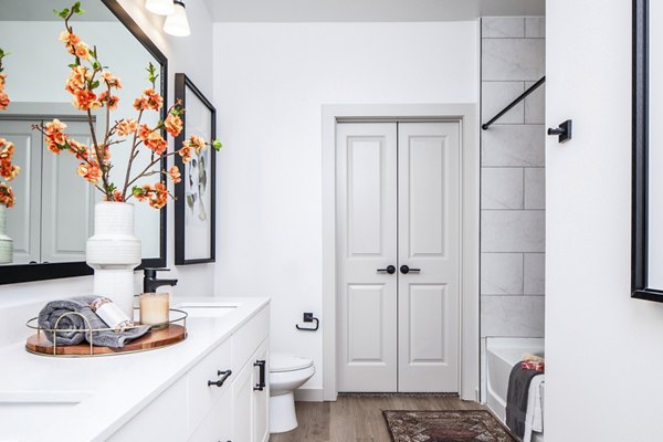Modern bathroom with elegant fixtures at Broadstone Jordan Ranch Apartments
