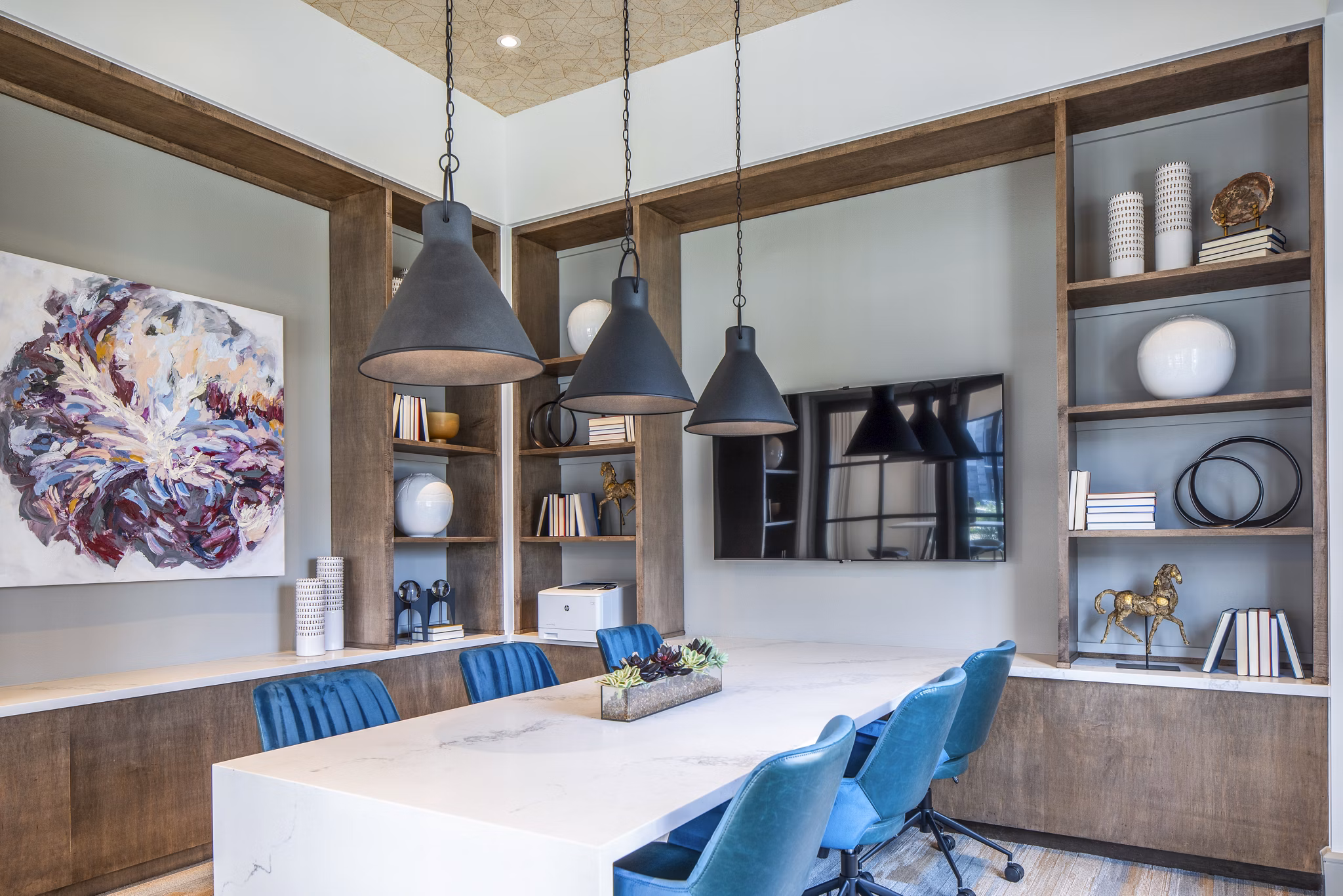 Clubhouse featuring modern design and communal seating at Broadstone Jordan Ranch Apartments Perfect for social gatherings and events