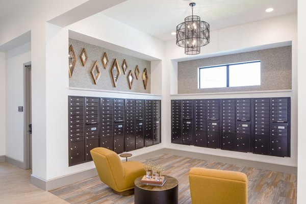 Broadstone Jordan Ranch Apartments: Modern mail room in clubhouse with secure package lockers