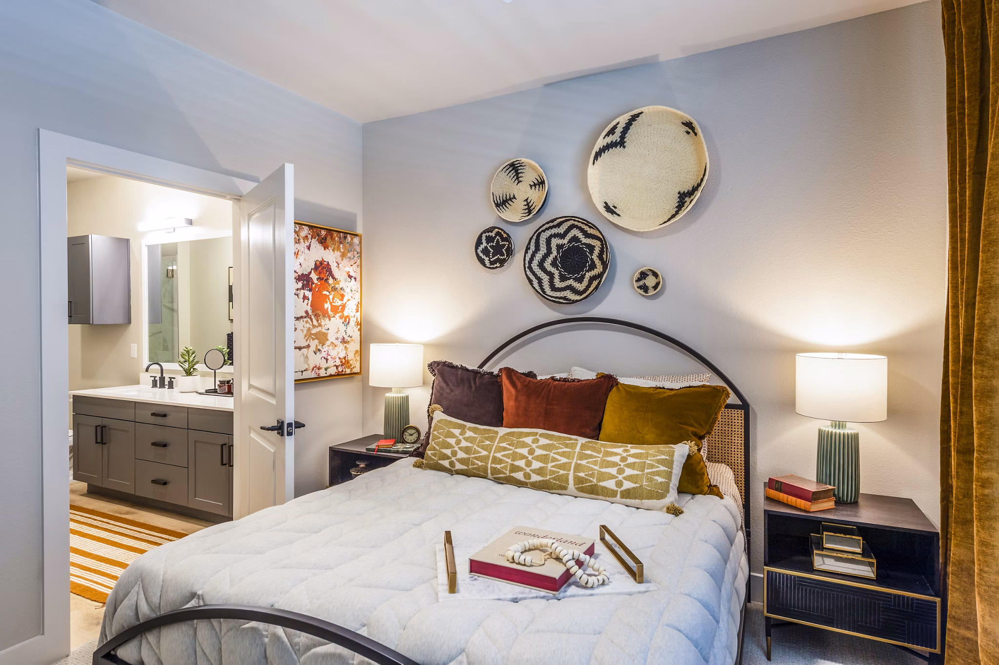 Spacious bedroom with modern decor in Lenox Grand West Apartments