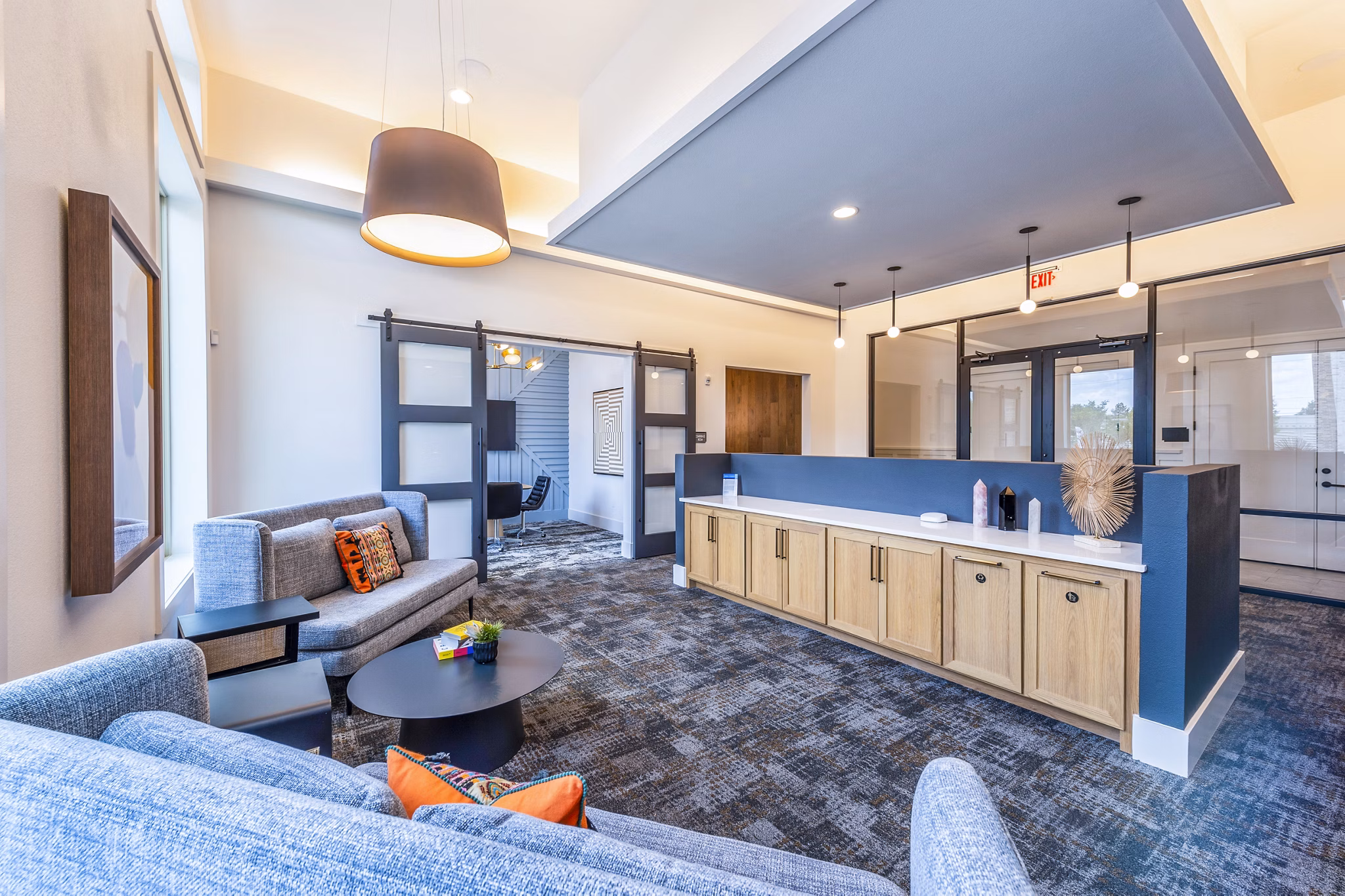 Luxurious clubhouse with modern seating and recreation areas at Lenox Grand West Apartments