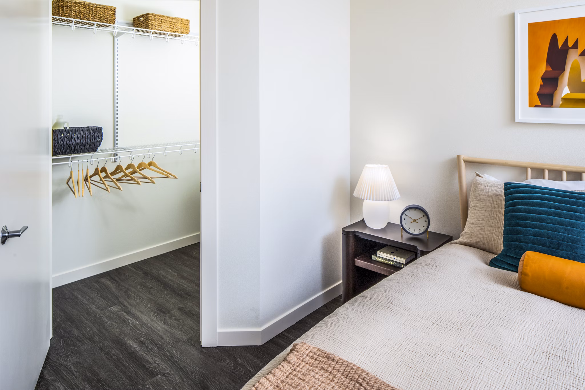 Spacious walk-in bedroom closet with ample storage space at Broadstone Claro Apartments