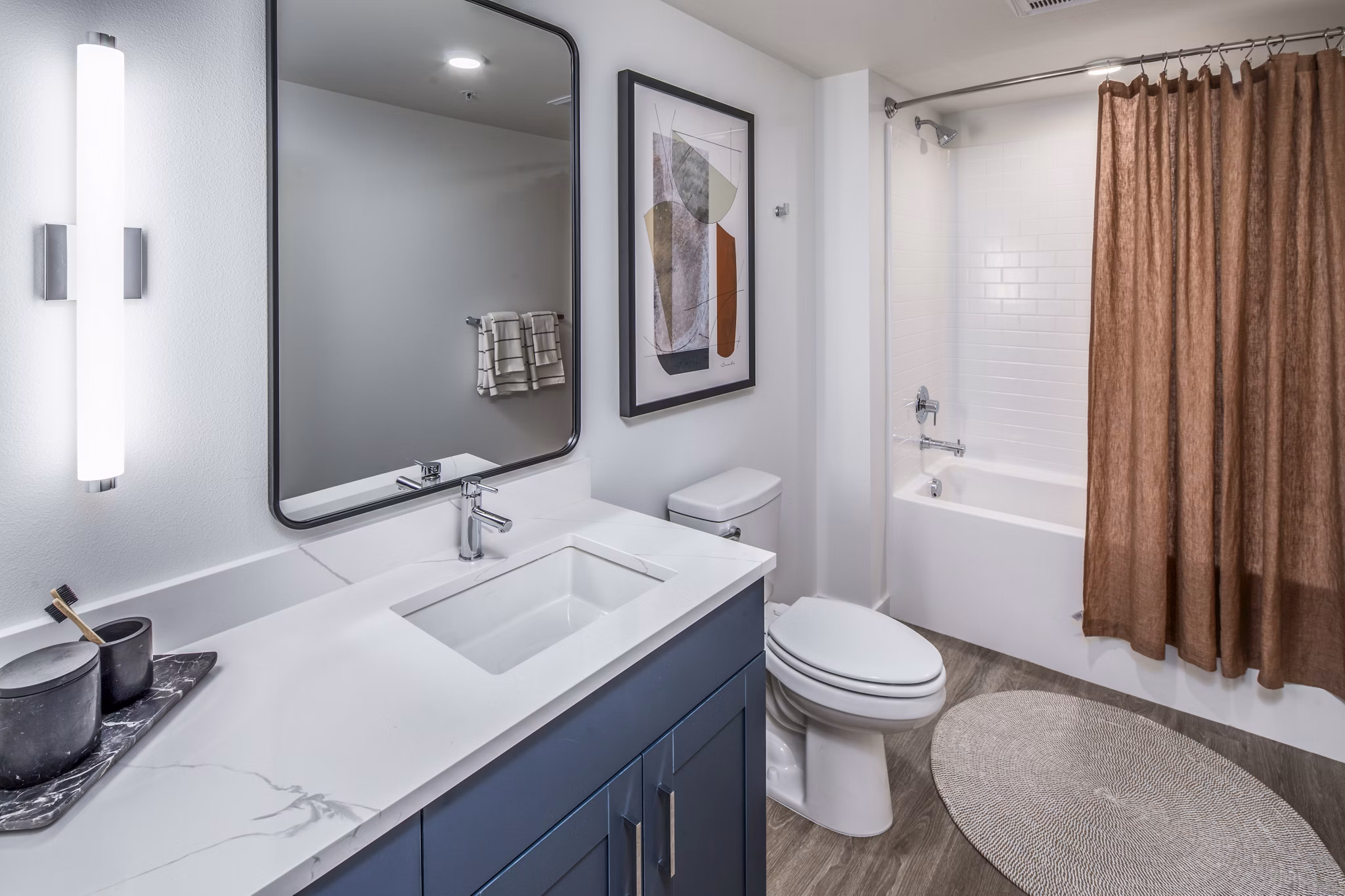 Spacious bathroom with modern fixtures in Broadstone Claro Apartments luxury residence