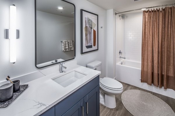 Spacious bathroom with modern fixtures in Broadstone Claro Apartments luxury residence