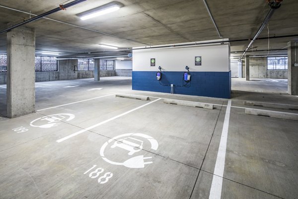 Covered parking with EV charging stations at Broadstone Claro Apartments