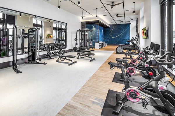 State-of-the-art fitness center featuring modern equipment at Broadstone Claro Apartments