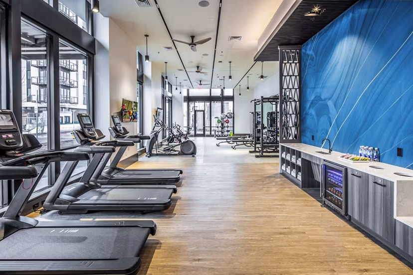 State-of-the-art fitness center with modern equipment at Broadstone Claro Apartments, offering a healthy lifestyle for residents