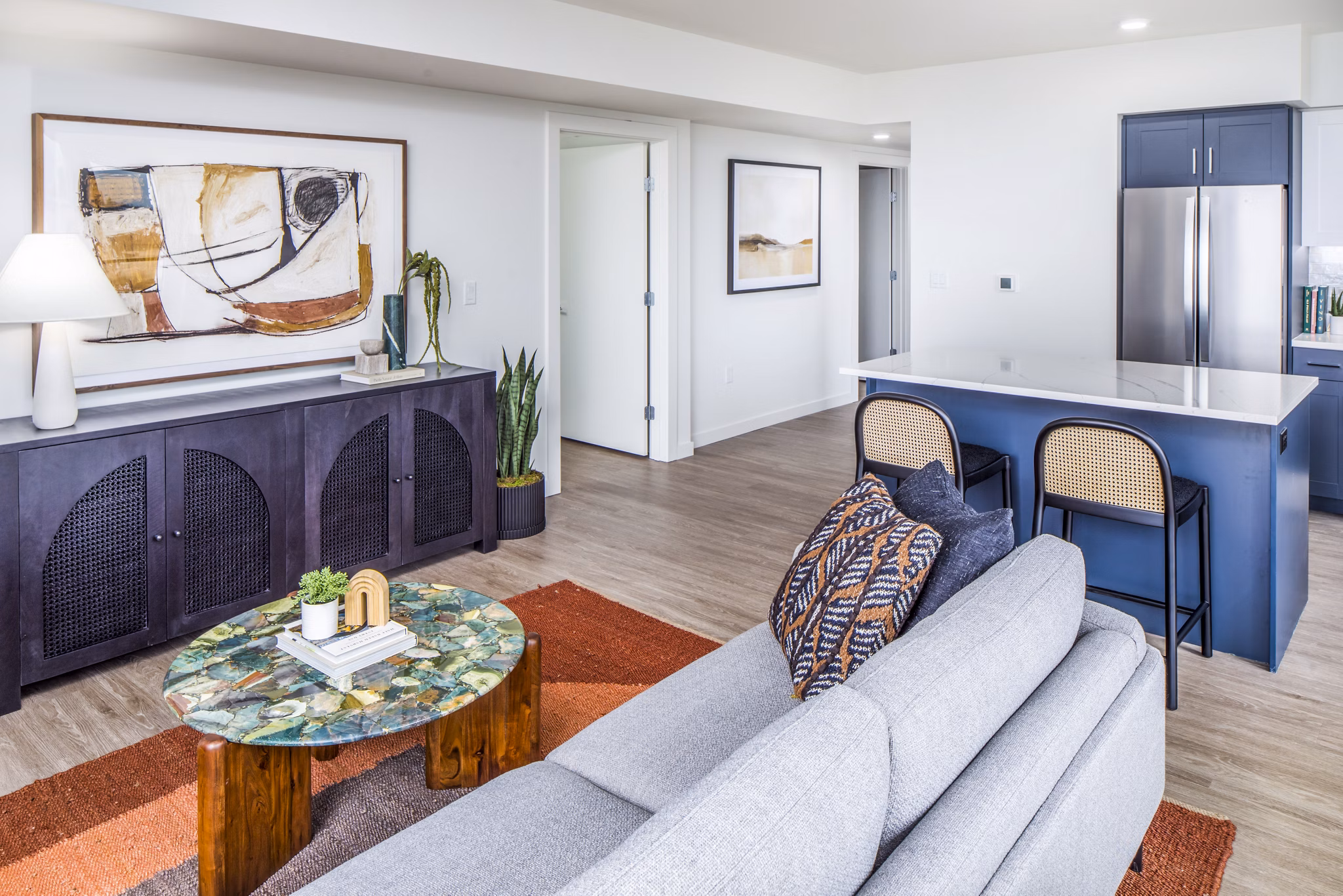 Spacious living room with contemporary design elements in Broadstone Claro Apartments Perfect luxury setting for modern living