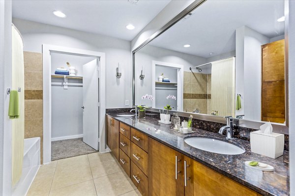 Modern bathroom with sleek fixtures at The Dylan Apartments