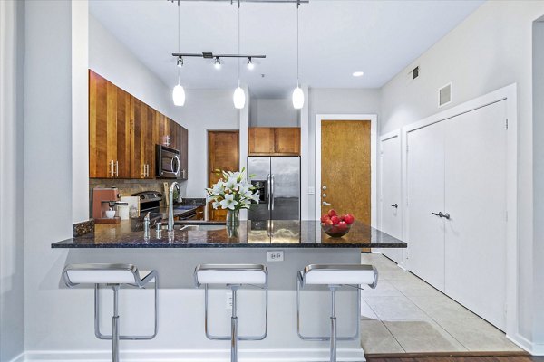 Dining room featuring elegant modern decor in The Dylan Apartments
