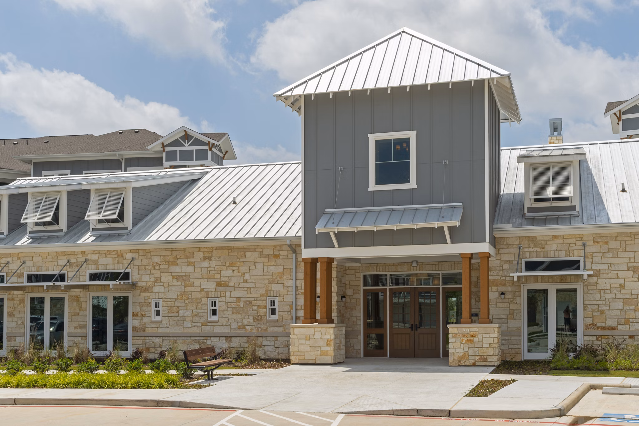 Modern clubhouse and leasing office at Lakeside Row Apartments