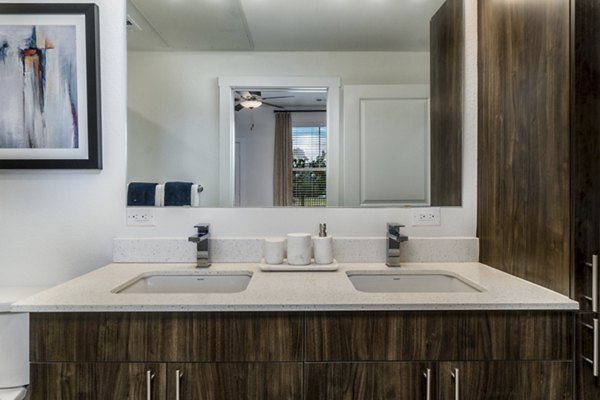 Modern bathroom with sleek fixtures at Lakeside Row Apartments