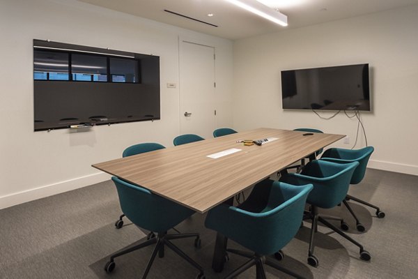 Modern meeting facility with sleek design at The Lane at Waterway Apartments, perfect for business gatherings