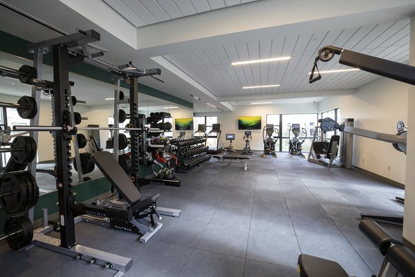 fitness center at The Lane at Waterway Apartments