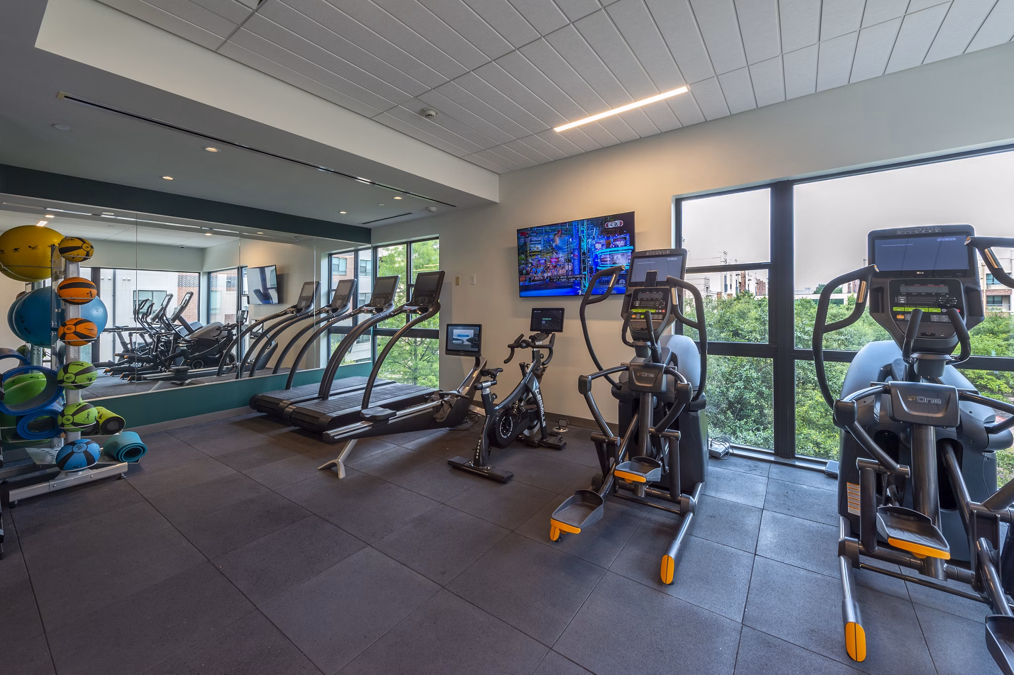 Fitness center with state-of-the-art equipment at The Lane at Waterway Apartments for a healthy lifestyle