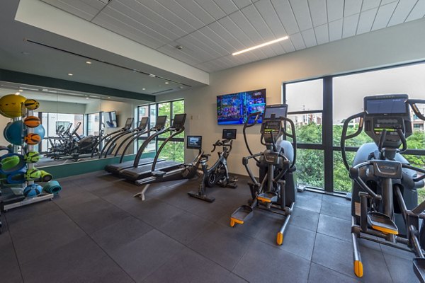 fitness center at The Lane at Waterway Apartments