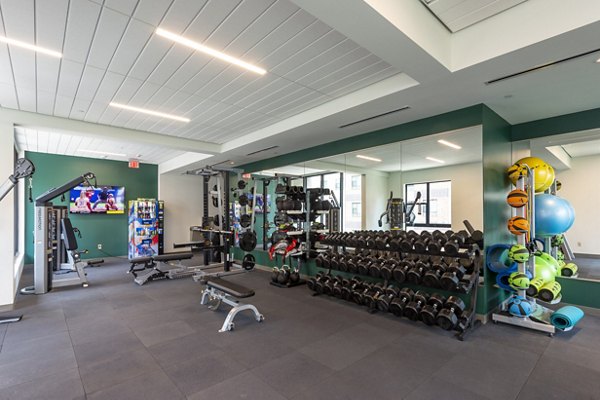 fitness center at The Lane at Waterway Apartments