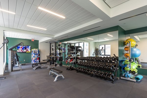State-of-the-art fitness center with modern equipment at The Lane at Waterway Apartments