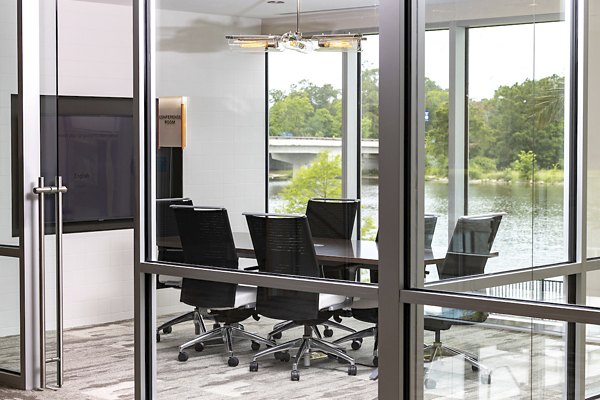 State-of-the-art meeting facility with modern decor at Two Lakes Edge Apartments designed for business and community gatherings