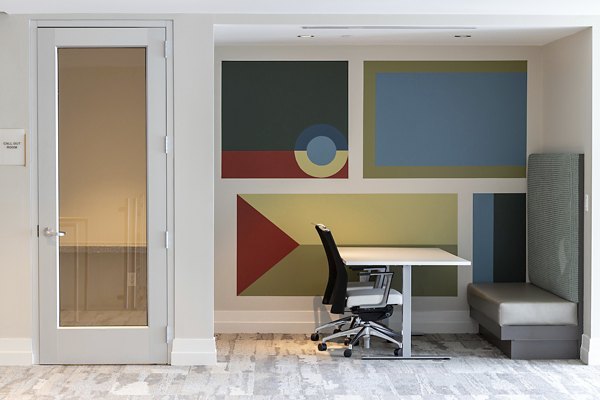 Clubhouse with stylish seating and modern decor at Two Lakes Edge Apartments