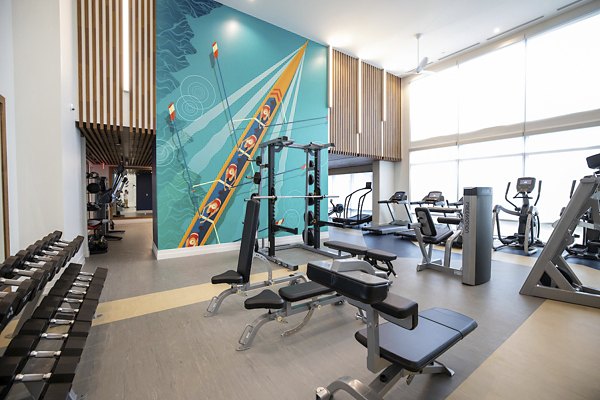 State-of-the-art fitness center featuring modern equipment at Two Lakes Edge Apartments