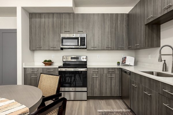 Modern kitchen with stainless steel appliances in Black Ridge Cove Apartments
