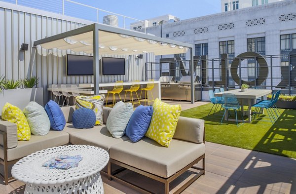 Rooftop deck with skyline views at mResidences Olympic & Olive Apartments in Seattle